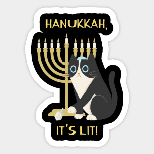 Hanukkah, It's Lit! Dreidel Chanukah Jewish Cat Menorah Sticker